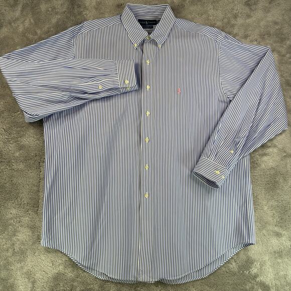 Ralph Lauren Men’s XL 17 Classic Fit Blue White Stripe Shirt Pony Hong Kong VTG - Picture 2 of 7